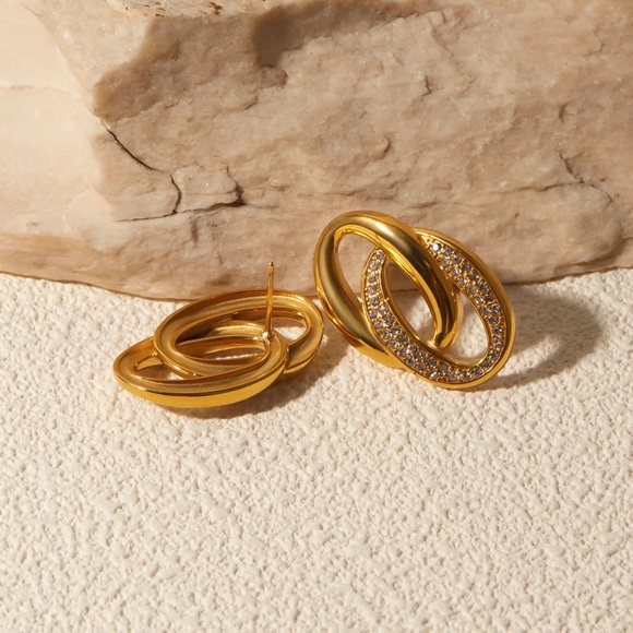 18K Gold Double Loop Earrings*Interlocking Loops Earrings*Statement Earrings*MJ - Picture 5 of 7